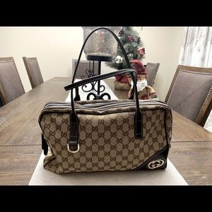 Gucci brown canvas handbag(preowned)